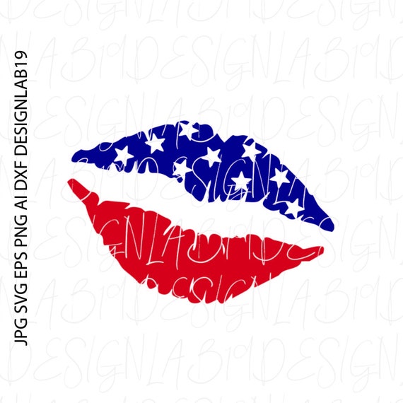 Patriotic Sublimation Transfer Red Lips Ready to Press White Blue