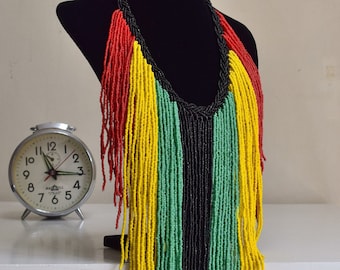 Maasai Beaded Necklace | Handmade Rasta Color Tribal Jewelry