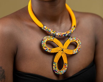African Maasai Handmade Beaded Necklace|Zulu |Mustard Necklace |Unique |African Woman Necklace |Ethnic Necklace |One Size Fits All |On Sale