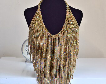 Handmade Maasai Beaded Necklace | Chunky Copper Fringe