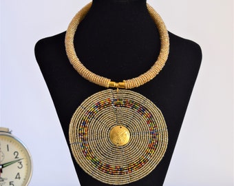 African Necklace |African Jewelry |Handmade |Beaded Necklace |Beige Necklace |Necklace for African Woman |Maasai Necklace |Fits All |On Sale