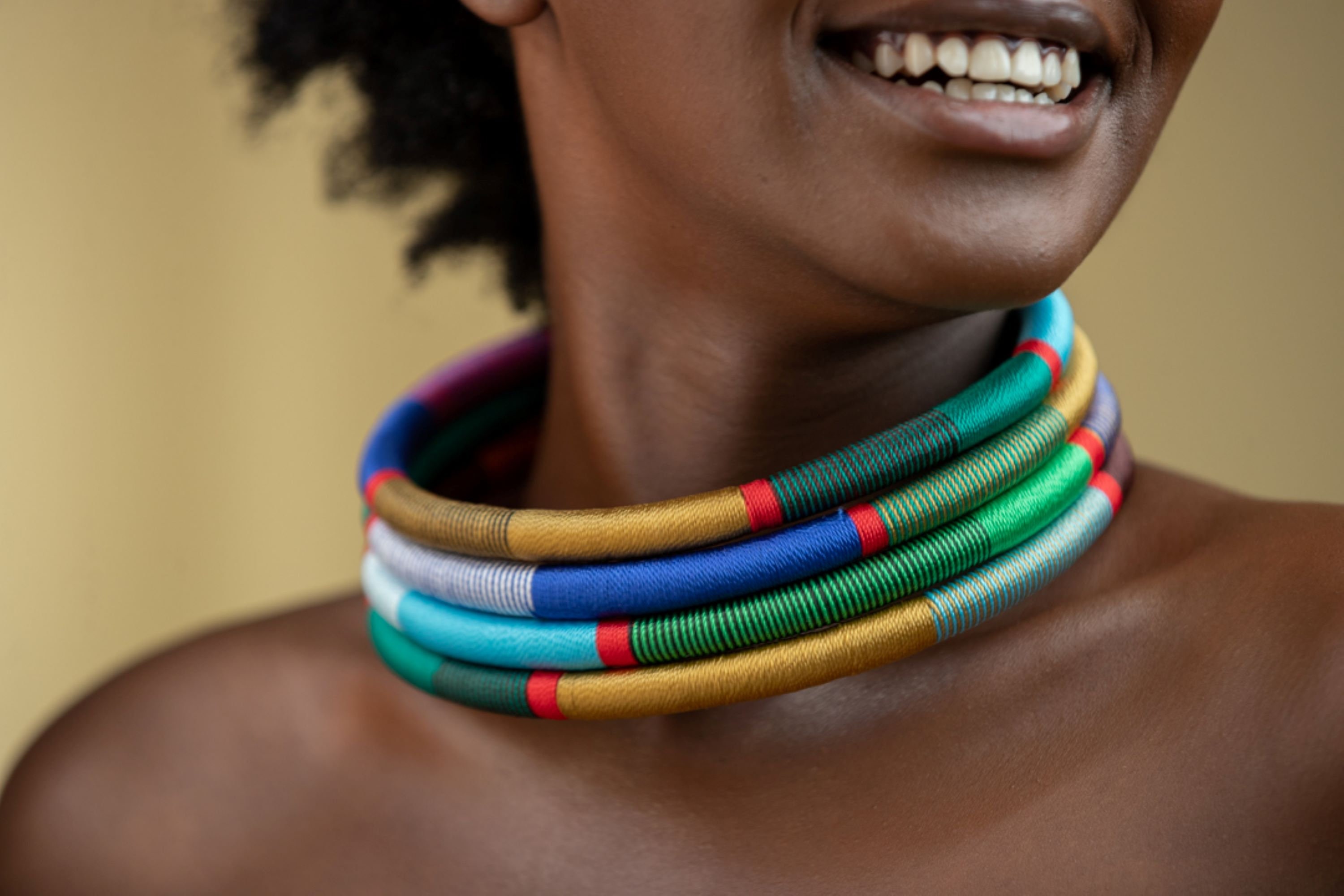 Handmade Maasai Silk Yarn Choker Necklace, African Tribal Jewelry