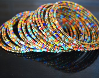 African Maasai Beaded Coil Bracelet Set of 3| Tribal Anklet