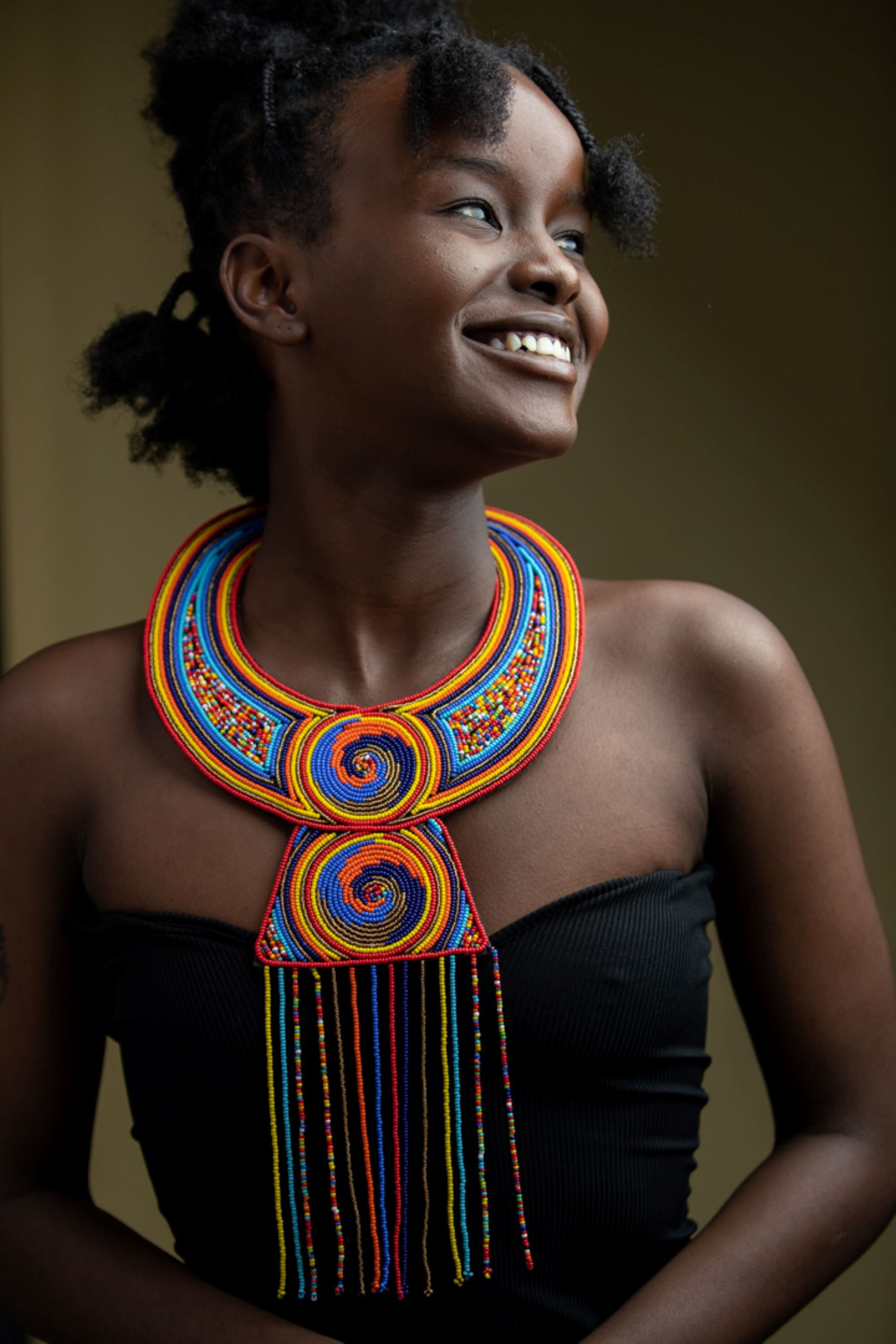 African Beaded Necklace leather Necklace statement Necklace Etsy