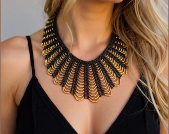 Maasai Beaded Necklace | Chunky Black & Gold, African Jewelry
