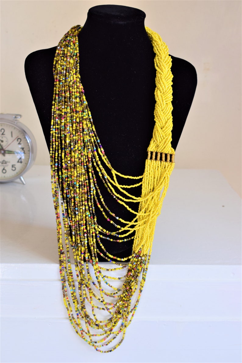 African-Kenya Handmade Maasai Polished Pendant Necklace stripped