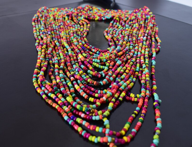 African Maasai Handmade Beaded necklace Ethnic Chunky Multi Color Unique African Woman Necklace Maasai Necklace One Size Fits All image 7