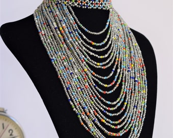 Handcrafted Maasai Beaded Necklace | Multi Color African Jewelry
