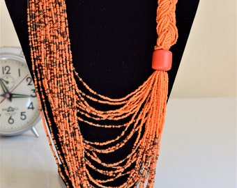 African Necklace |African Jewelry |Handmade |Beaded Necklace |Chunky |Orange Necklace |Unique |African Woman Necklace | Maasai Necklace