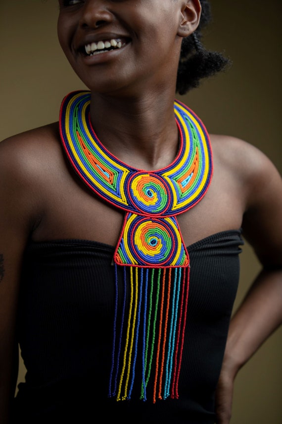 Multi-Color Leather Necklace, African Necklace