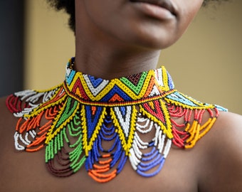 Maasai Beaded Choker Necklace | Wide African Collar Necklace | Handmade Tribal Statement Jewelry from Kenya | Jewelry for Woman