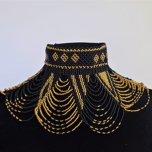 African Maasai Handmade Beaded Choker Necklace |Chunky|Ethnic|Tribal |Gold&Black Necklace |Unique |African Woman Necklace |One Size Fits All