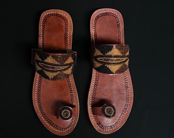 African Maasai handmade leather sandals for women, Spring Summer Shoes, Sandalia, Sandali, Sandalen, Sleepons, Flat sandals, Gift for her,