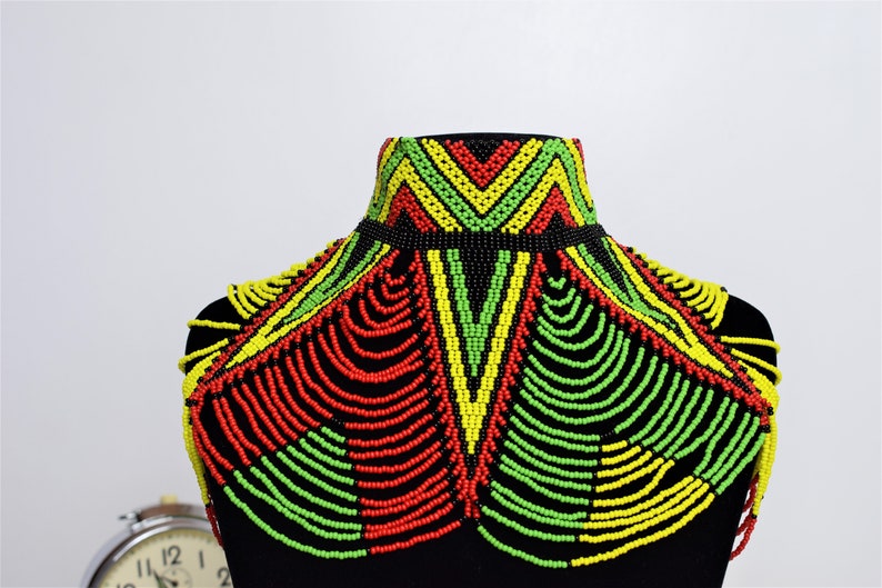Maasai Beaded Choker Necklace - Handcrafted African Copper Disc Dangle Jewelry main image 0