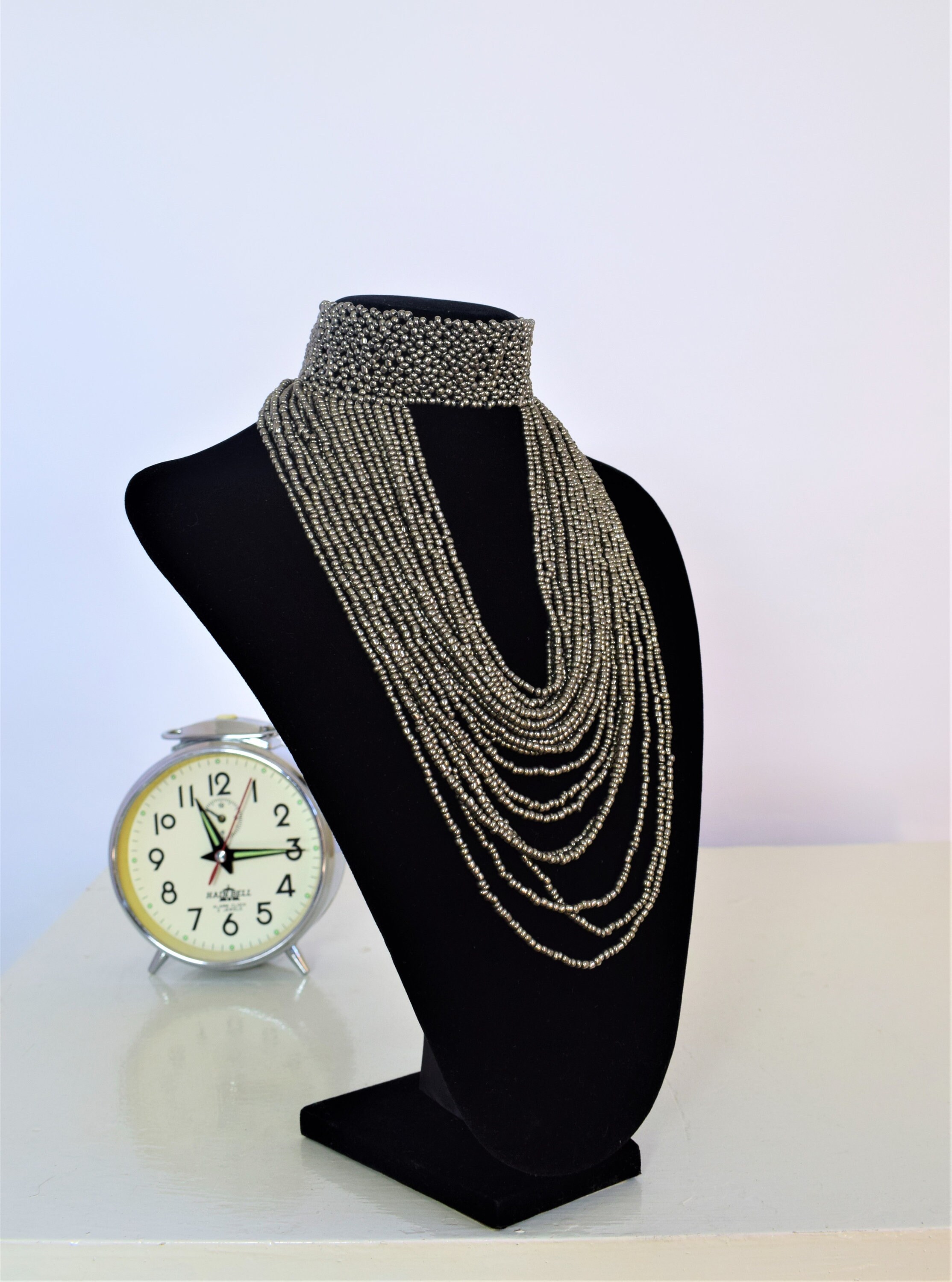 Maasai Beaded Choker Necklace - Handcrafted African Copper Disc Dangle Jewelry main image 1
