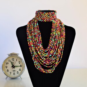 African Maasai Handmade Beaded necklace Ethnic Chunky Multi Color Unique African Woman Necklace Maasai Necklace One Size Fits All image 6