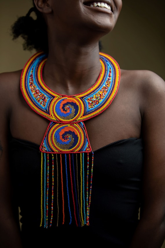 Multi-Color Leather Necklace, African Necklace