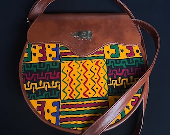 African leather handbags, Summer bags, Ankara Bags, Women handbags, Gift for her,  Crossover bags, Round handbags, Sling bags, Statement bag