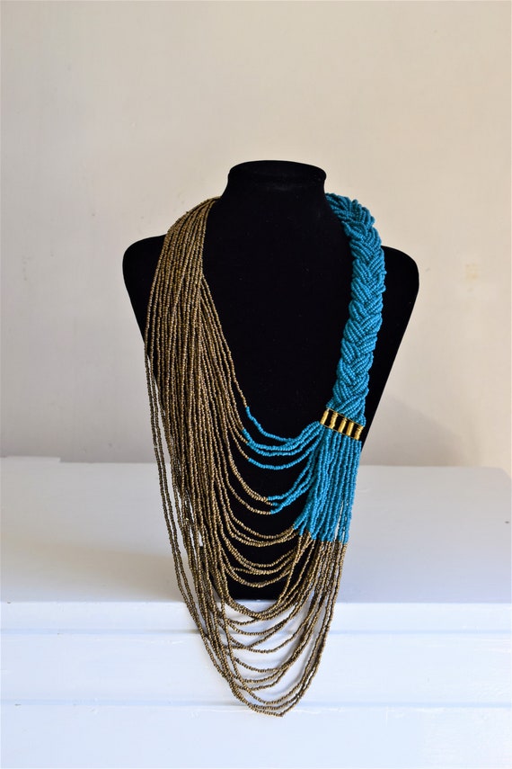 Handmade Maasai Beaded Necklace | Till Green & Copper, Adjustable