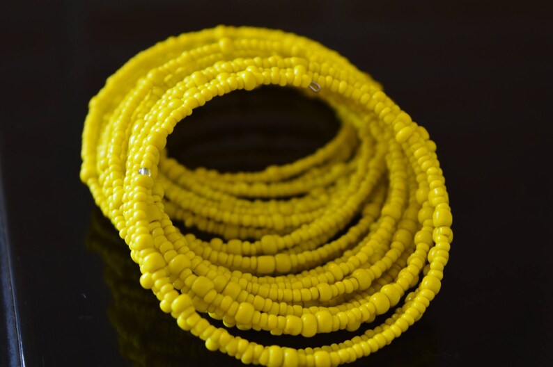 Handmade Maasai Beaded Bracelet | Yellow Coil, Tribal Set of 3 image 2