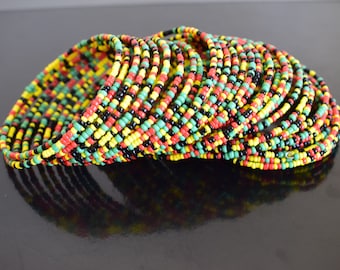 African Maasai Beaded Bracelet Set | Handmade Rasta Coil Bracelets