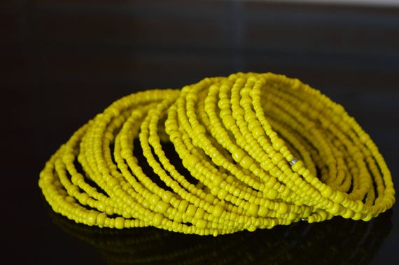 Handmade Maasai Beaded Bracelet | Yellow Coil, Tribal Set of 3