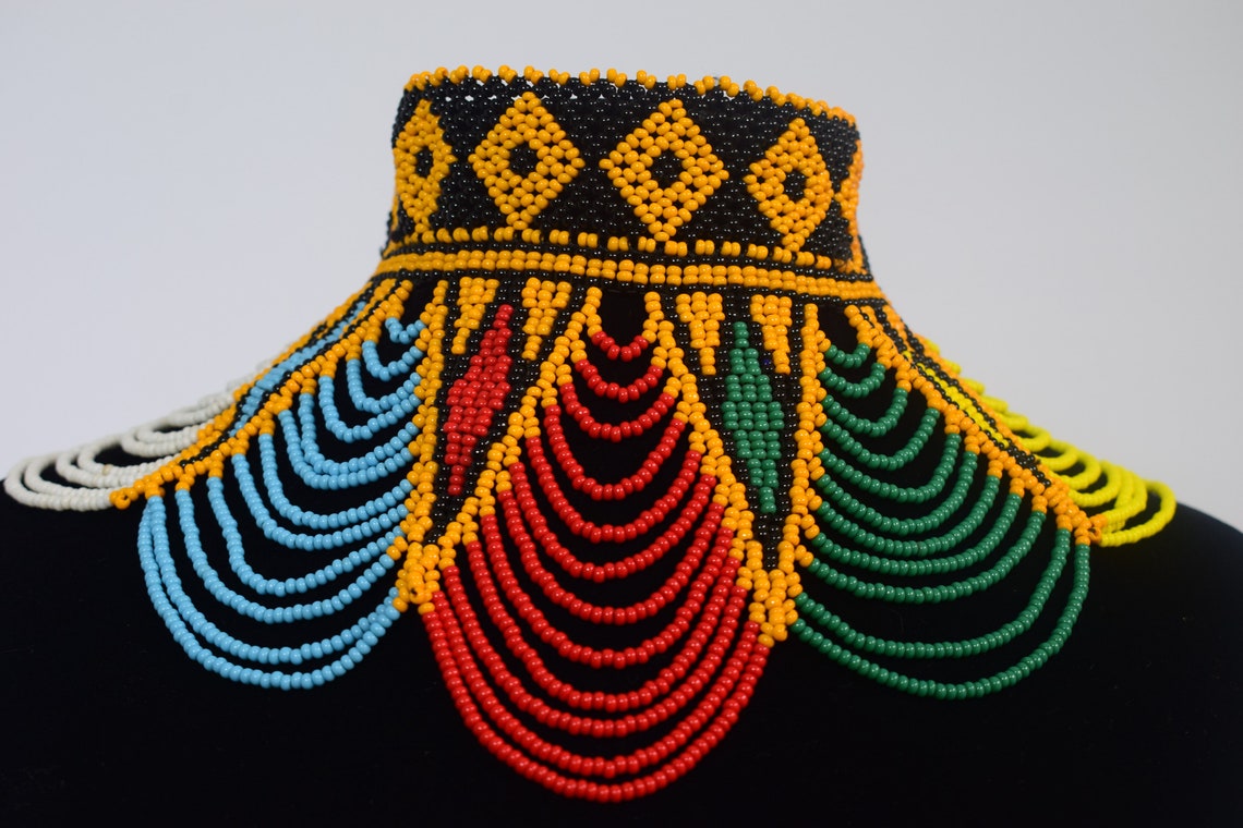 Maasai Beaded Choker Necklace - Handcrafted African Copper Disc Dangle Jewelry