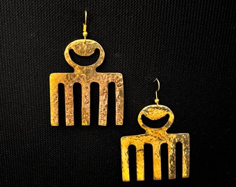 Comb Shaped Handmade Brass Earrings, Statement Earrings, Gift For Her, Birthday Gift, Bridal Jewelry, Textured Dangling Earrings