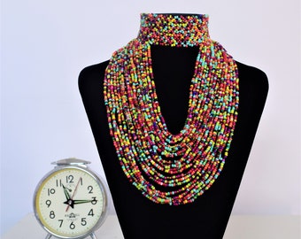 African Maasai Handmade Beaded necklace |Ethnic |Chunky |Multi Color |Unique |African Woman Necklace | Maasai Necklace |One Size Fits All