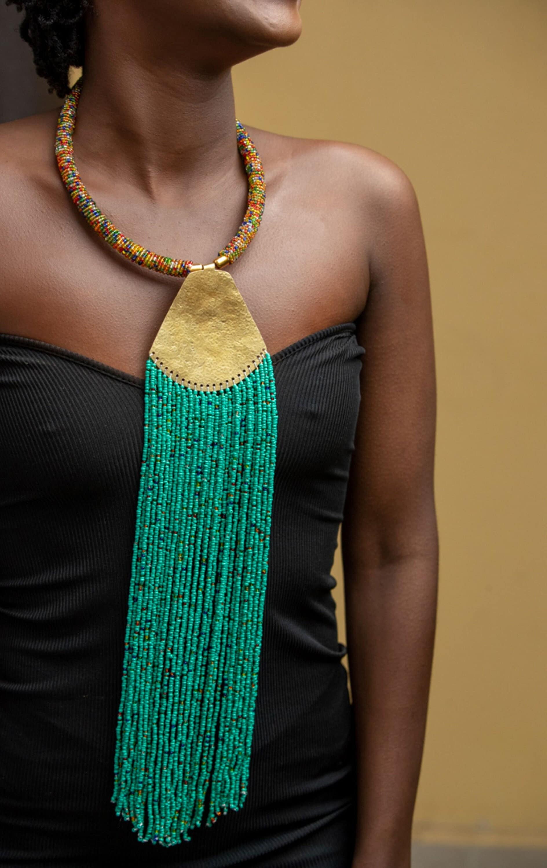 African Maasai Handmade Beaded Necklace|Chunky |Teal Blue |Statement |African Woman Necklace |Ethnic Necklace |One Size Fits All |On Sale