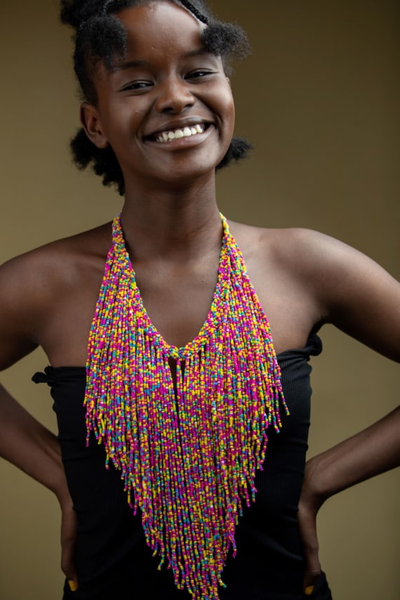 Collana girocollo vintage con perline tribali in stile africano Zulu - Italia