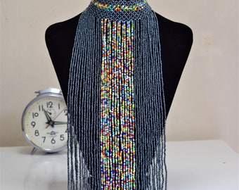 African Necklace|Handmade Beaded Necklace|Tribal |Chunky|Gray&Multi Color|Unique |African Woman Necklace |Maasai Necklace |One Size Fits All