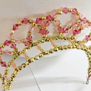 Pink Gold Ballet Tiara, Handmade Beaded Headpiece for Classical Dance .