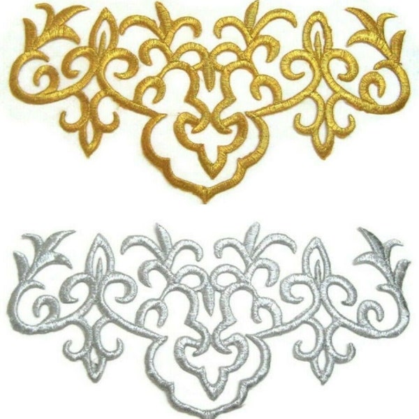 Gold Silver Iron On Applique MARKDOWN Embroidered Trim for Dance Stage Ballet Cosplay Costume Embellishment #123