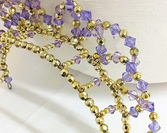 Purple Gold Ballet Tiara, Handmade Beaded Headpiece for Classical Dance