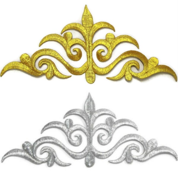 Gold Silver Iron On Applique Embroidered Trim for Ballet Dance Stage Cosplay Costume #148 .