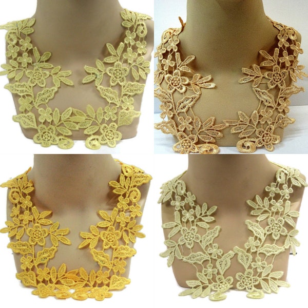 Yellow Lace Applique Pair Lemon Sunflower Tan Trim for Ballet Tutu Dance Costume & Dress Design #66
