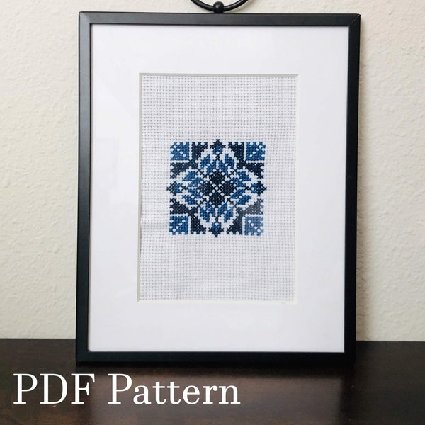 Palestinian Hand Embroidered Pattern, Framed Embroidery Art PDF- Star Motif Nojoum