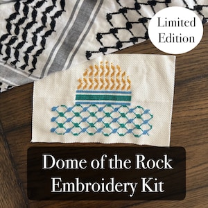 Dome of the Rock Palestinian Tatreez Embroidery Kit, Keffiyeh Pattern, Kufiya Kuffiyah Al Aqsa Palestine Traditional Handmade Cross Stitch