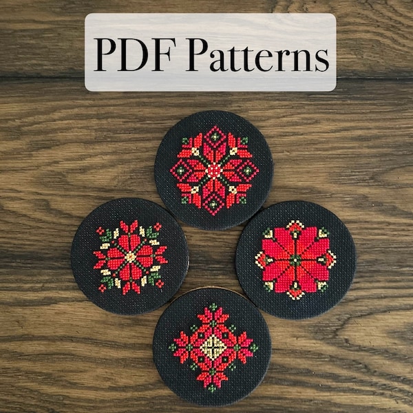 Palestinian Embroidery PDF Patterns, Set of 4, Palestine Tatreez, DIY Cross stitch pattern, Wall Art