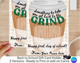 Coffee First Day of School Teacher Gift Back to the Grind Teacher Gift Card Printable Coffee Themed Teacher Appreciation INSTANT DOWNLOAD