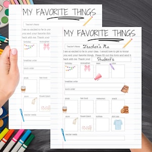 Teachers Favorite Things Printable, Teacher Survey, Favorite things list, Teacher Appreciation Week, Teacher Gifts, Teacher Favorites