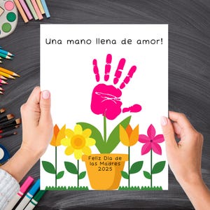 Feliz día de las Madres, manualidad del día de la madre, día de la madre en español, actividad preescolar, actividad escolar, huellas de manos, mamá, madre