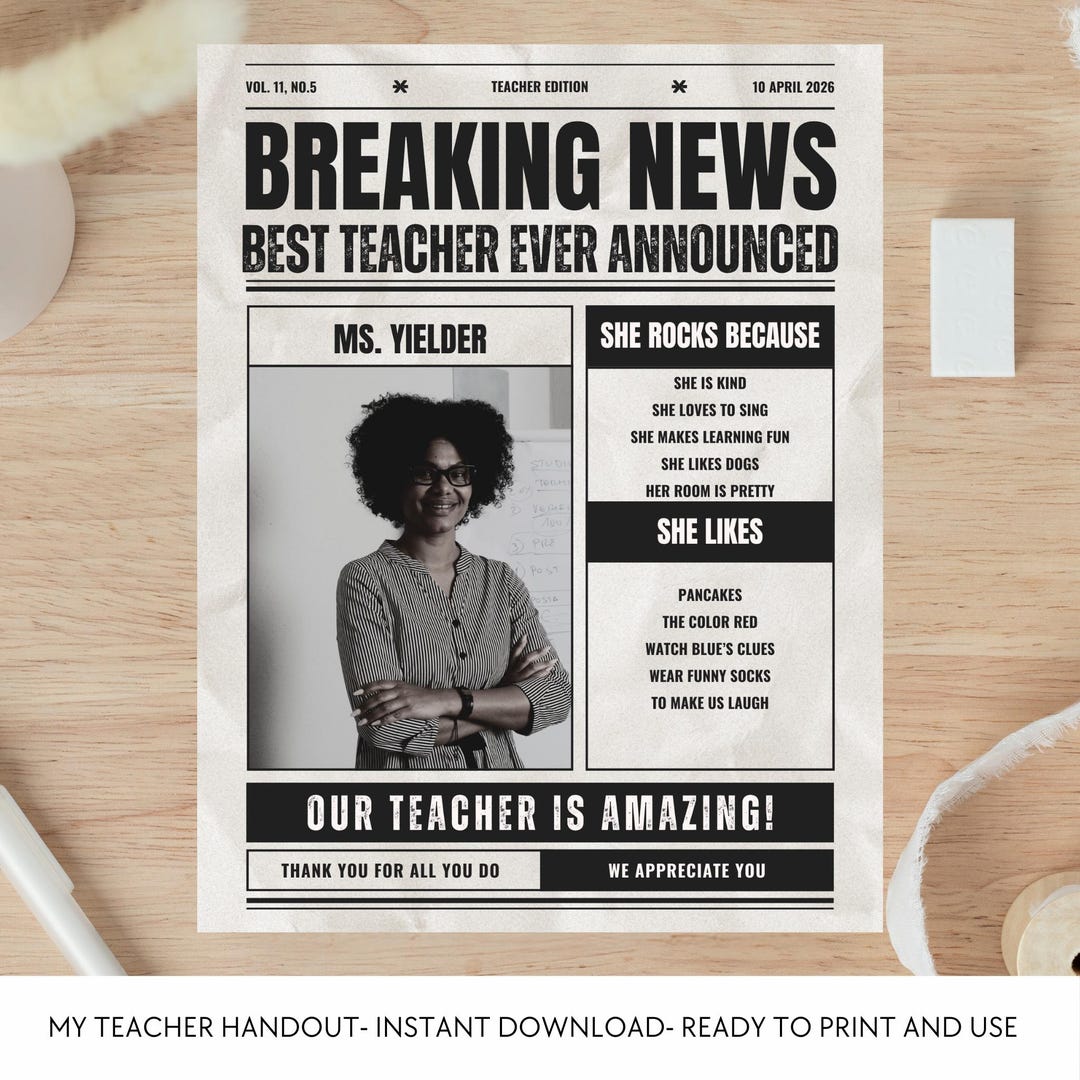 Editable Teacher Appreciation Newspaper Gift: Printable Canva Template ...