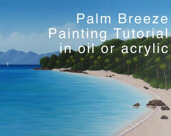 Tropical Island painting tutorial in oil or acrylic, how to paint a seascape, painting instructions