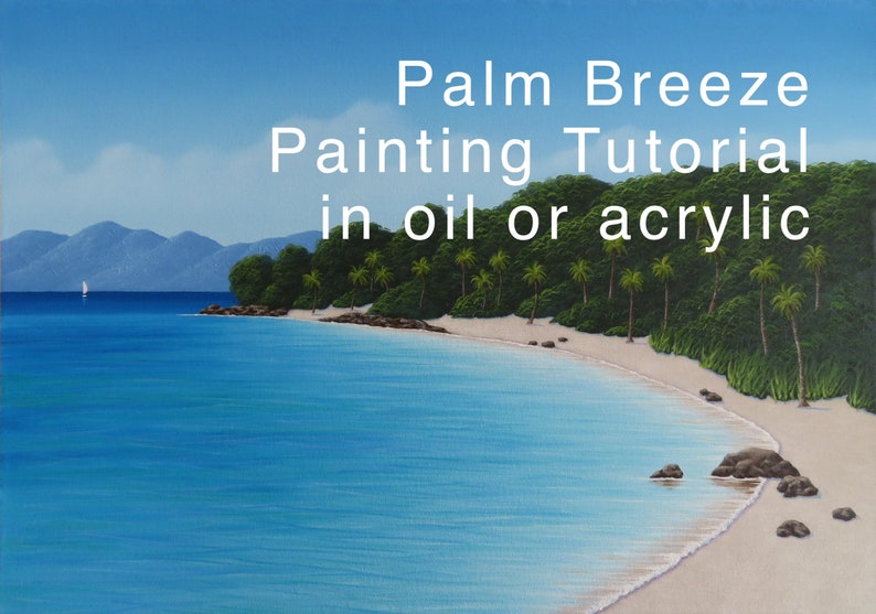 Tropical Island painting tutorial in oil or acrylic, how to paint a seascape, painting instructions zdjęcie 1