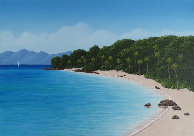 Tropical Island painting tutorial in oil or acrylic, how to paint a seascape, painting instructions image 2