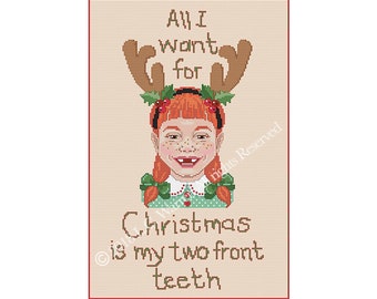 Counted Cross Stitch - All I Want 4 Christmas - CHART ONLY - PDF - Original Design by L.C. Warren - Humorous  - Child - Reindeer