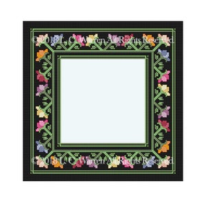 Counted Cross Stitch - Playful Peonies on Black Squared - Photo Mat - Chart Only - PDF- Original Design by L. C. Warren - Flowers