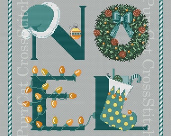 Counted Cross Stitch - N O E L - Wintry Teak - CHART ONLY - 180x180 - PDF - Original Design by L.C. Warren - Christmas